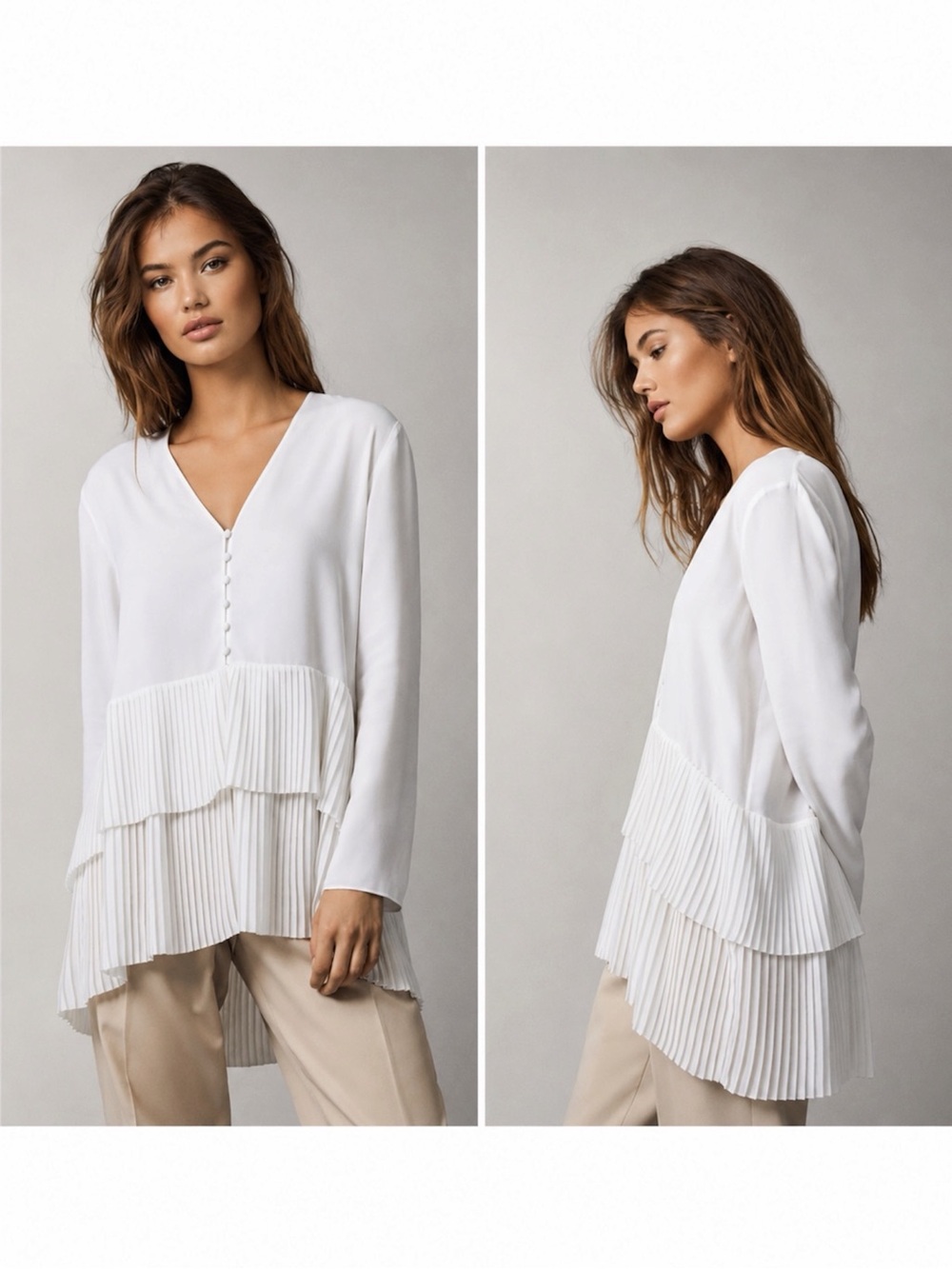 MASSIMO DUTTI OVERSIZED BLOUSE WITH PLEATED HEM - BRAND NEW, NO TAGS